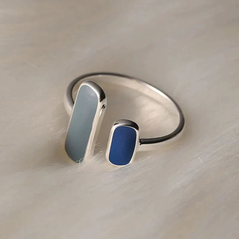 Bague Ajustable en Pierre Naturelle Bleue en Argent