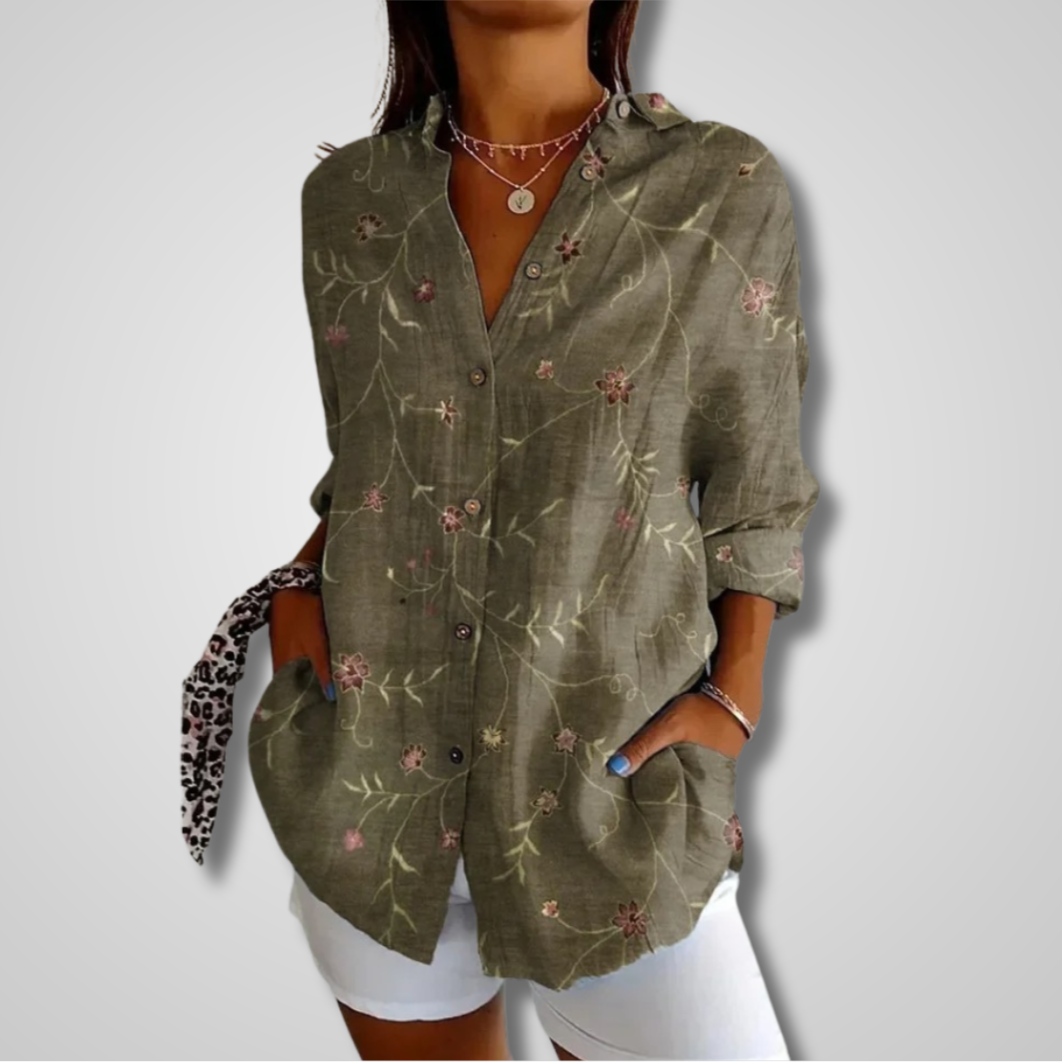 Kirstine™ – Chemisier floral vintage chic pour une élégance féminine