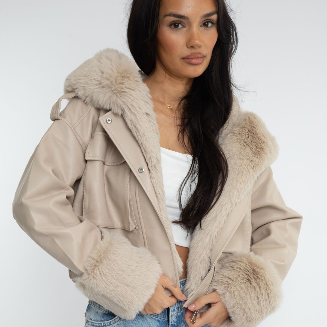 Nadine™ – Veste en Cuir avec Doublure Fourrure