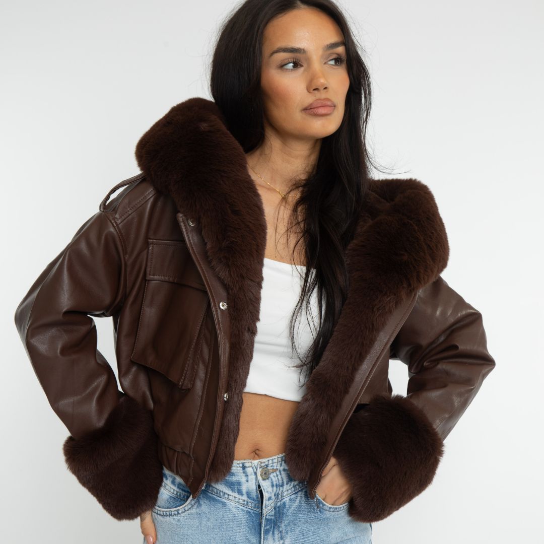 Nadine™ – Veste en Cuir avec Doublure Fourrure