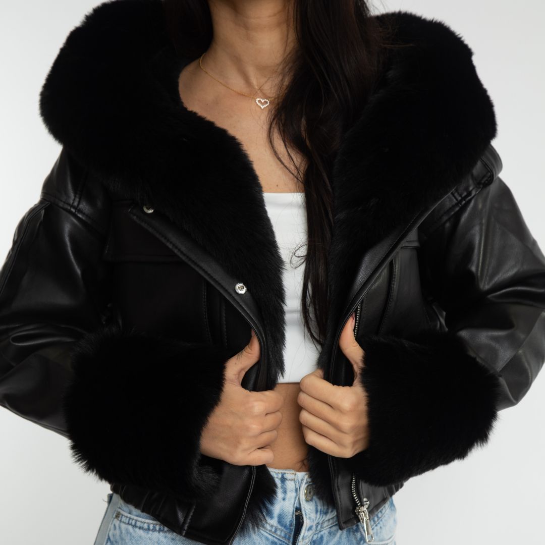 Nadine™ – Veste en Cuir avec Doublure Fourrure