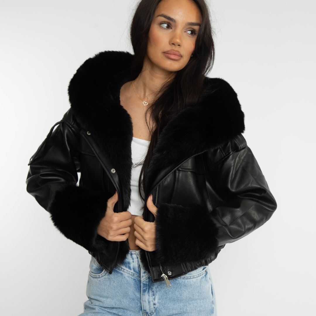 Nadine™ – Veste en Cuir avec Doublure Fourrure