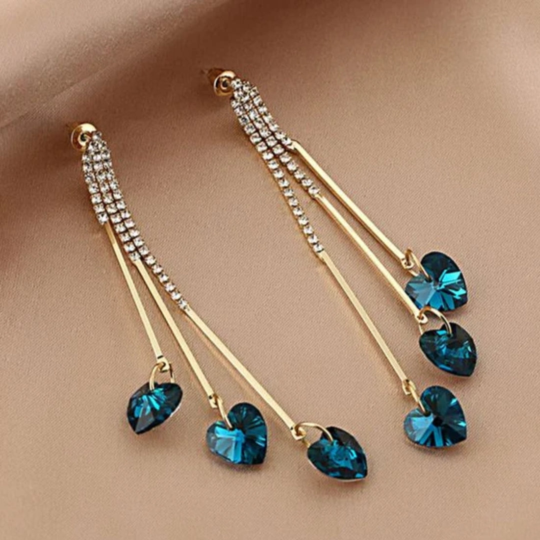 Boucles d'oreilles en cristal bleu élégant en forme de cœur