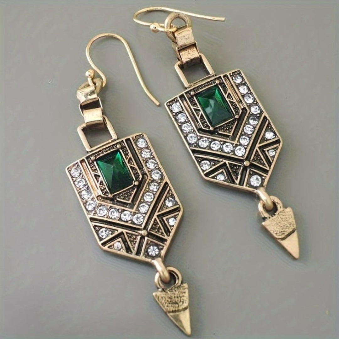 Boucles d'oreilles en zircon vert doré vintage