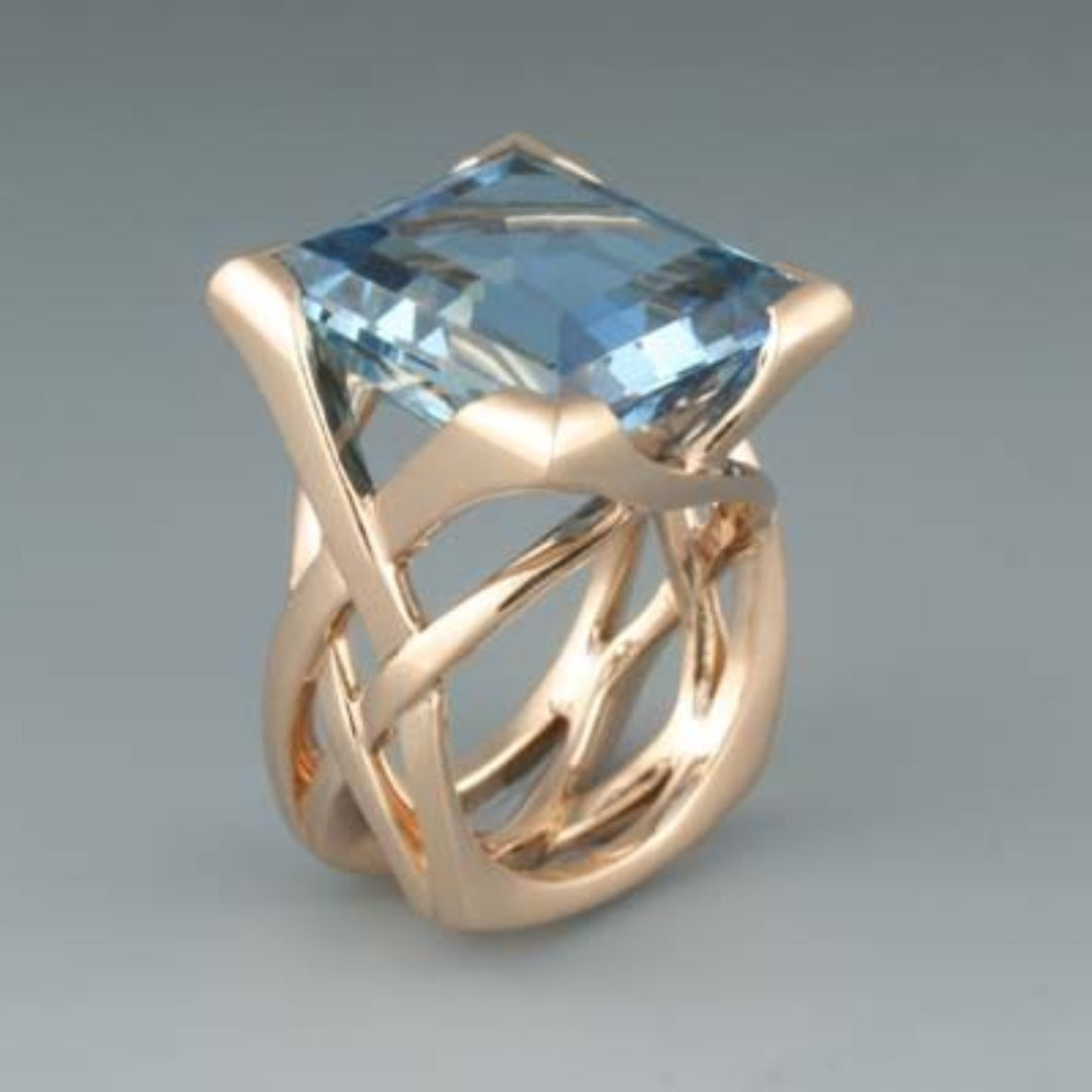 Bague en Zirconium Bleu Vintage Or Rose