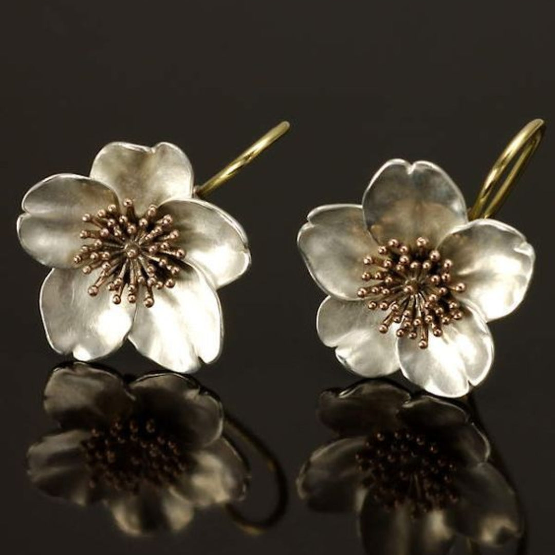 Boucles d'oreilles Vintage en Argent et Or Fleur