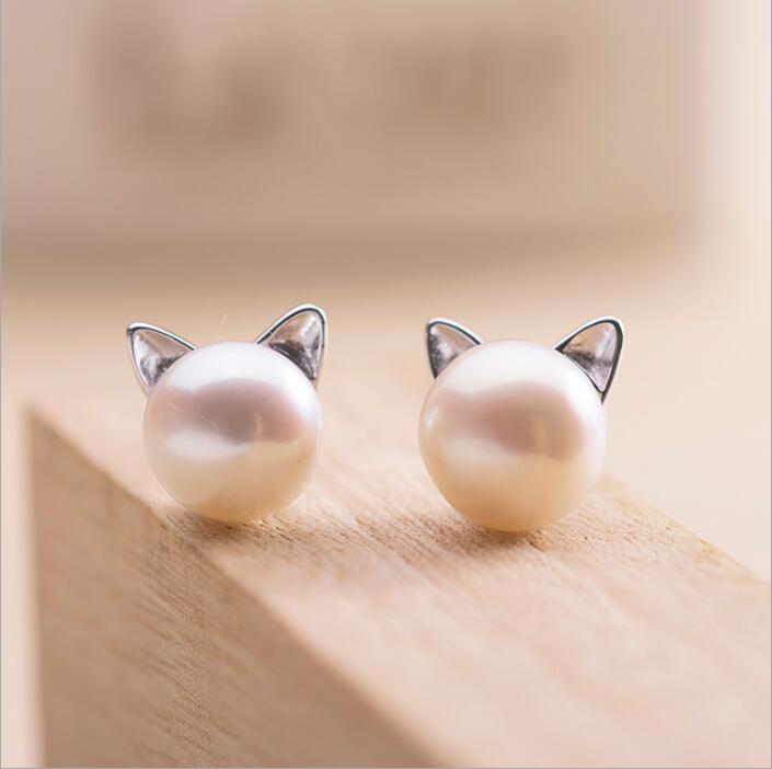 Boucles d'oreilles Kittens avec Perles de Culture et Argent