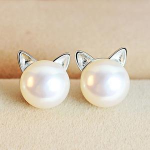 Boucles d'oreilles Kittens avec Perles de Culture et Argent