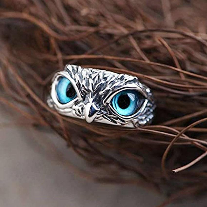 Bague Ajustable Hibou de la Chance en Argent et Opale