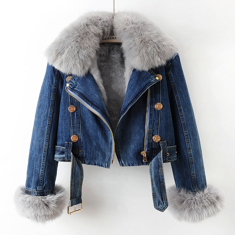 Sarah™ – Veste en Jean Classique avec Doublure Fourrure