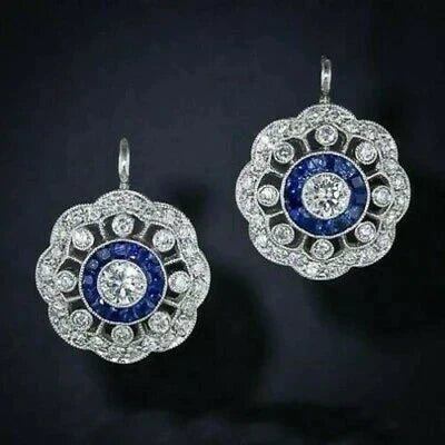 Boucles d'oreilles Mandala avec Zirconias Bleues Vintage