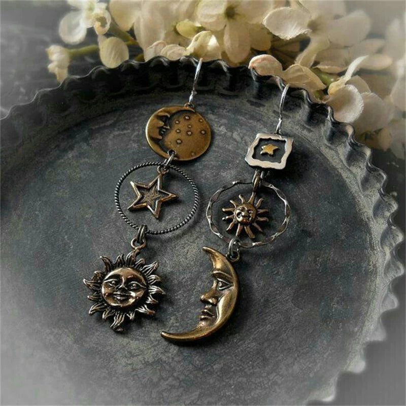 Boucles d'Oreilles Pendentif Soleil-Lune