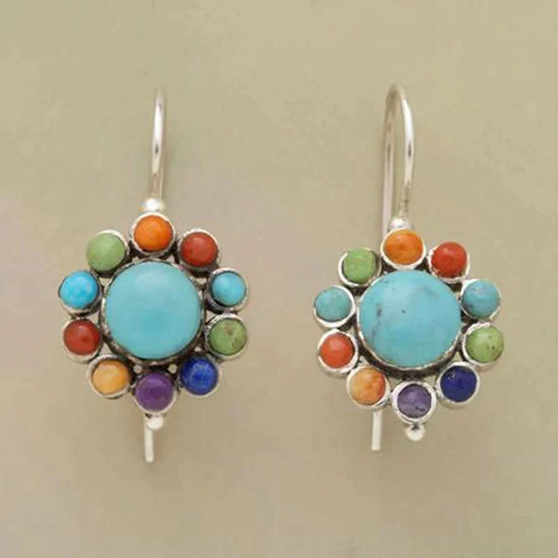 Boucles d'Oreilles Rondes Turquoise Multicolore
