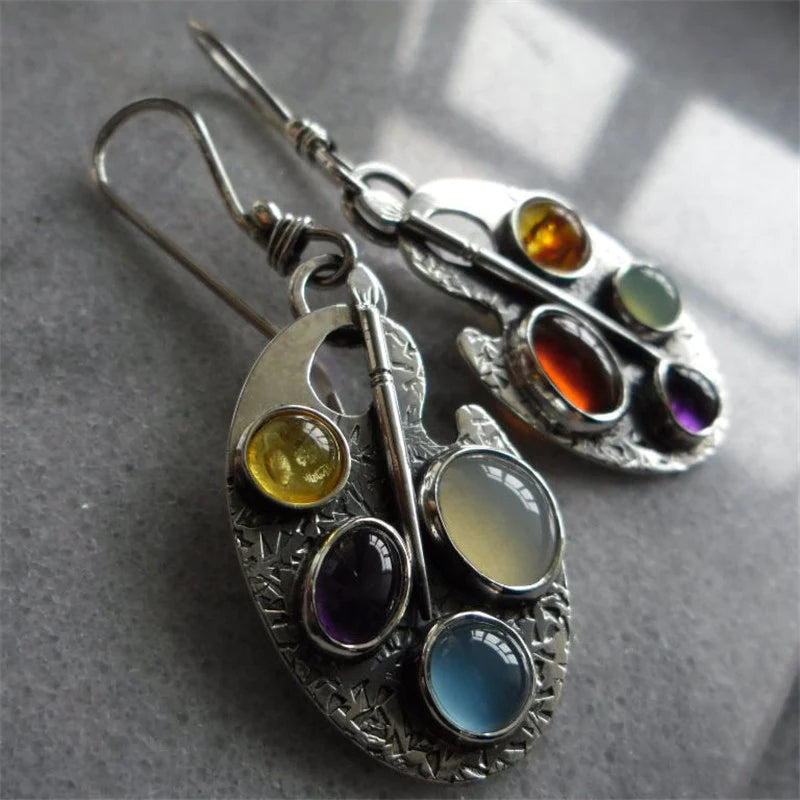 Boucles d'oreilles en pendentif en pierre multicolore