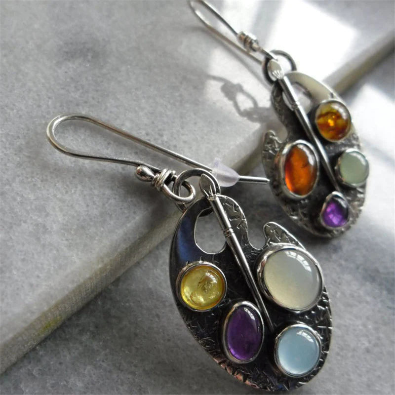 Boucles d'oreilles en pendentif en pierre multicolore