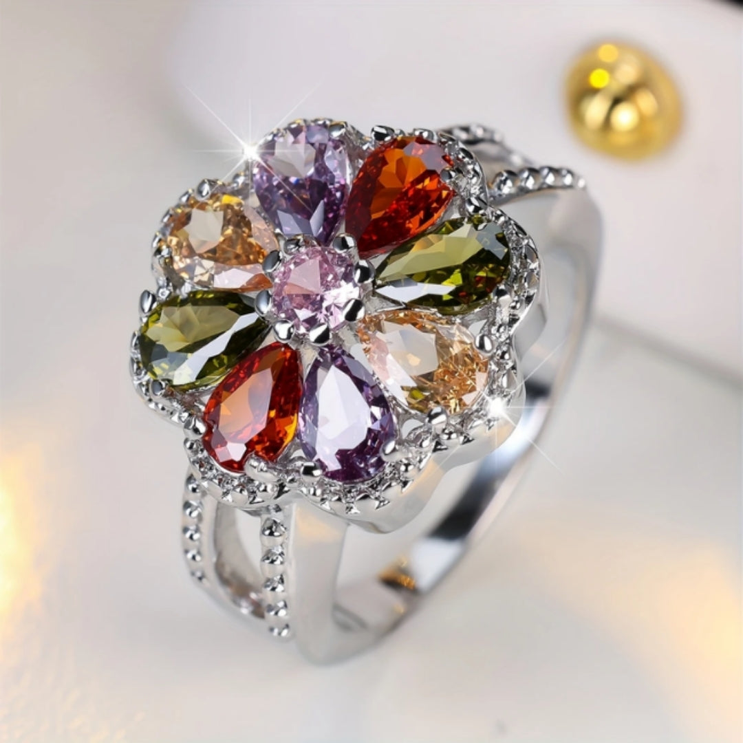Bague en Argent Éclatante Marguerite Colorée