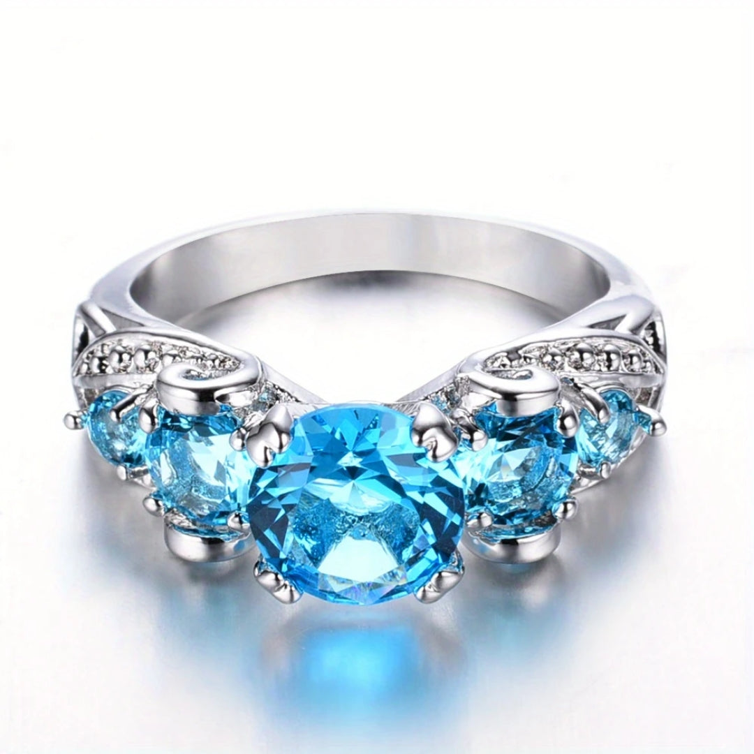 Bague en Argent avec Cristal Ovale Bleu