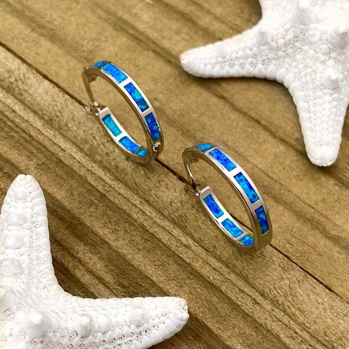Boucles d'oreilles Opale Océanique Bleue en Argent