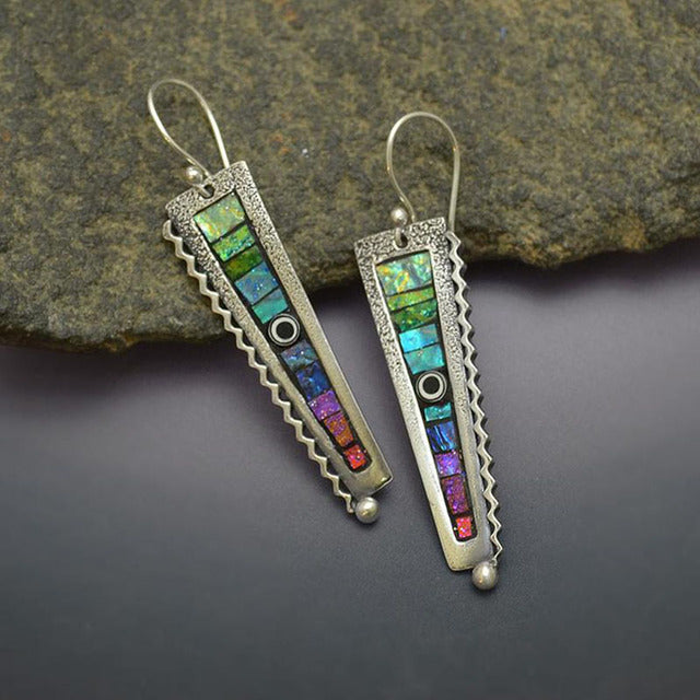 Boucles d'oreilles vintage colorées en argent