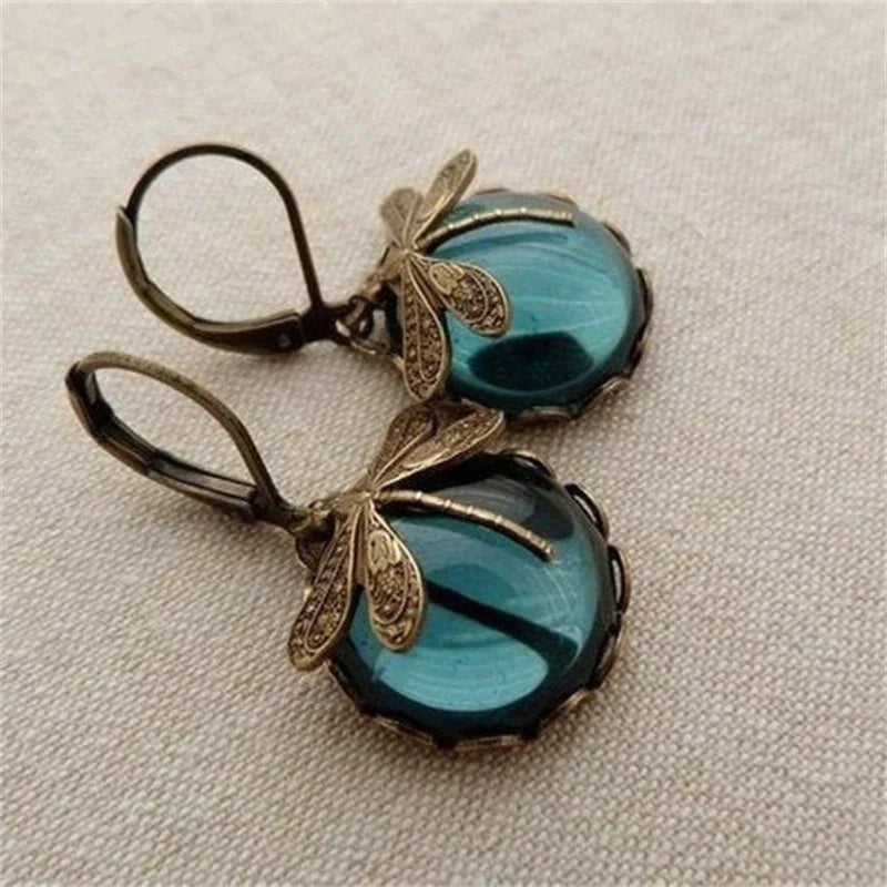Boucles d'oreilles Libellule en Cristal avec Or Ancien