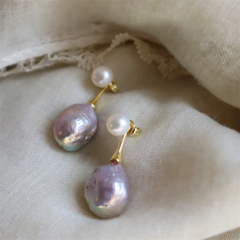 Boucles d'oreilles en perles lilas élégantes