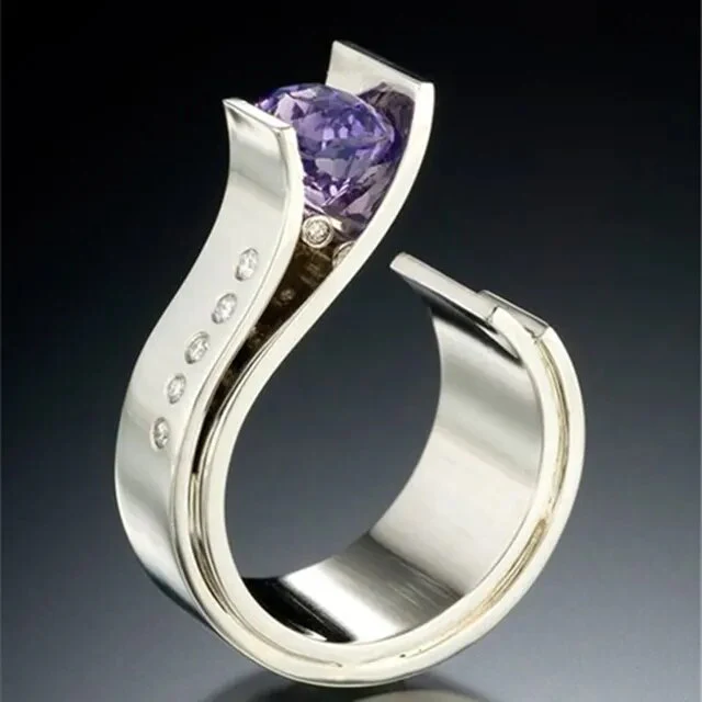 Bague en Cristal Violet Vintage en Argent
