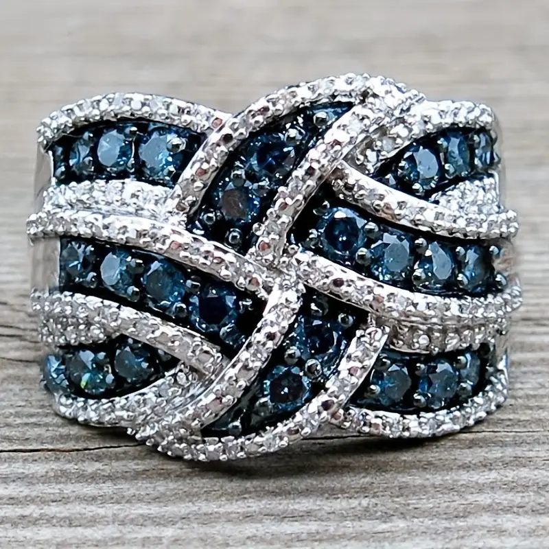 Bague en Argent Bleu Tressé Brillant
