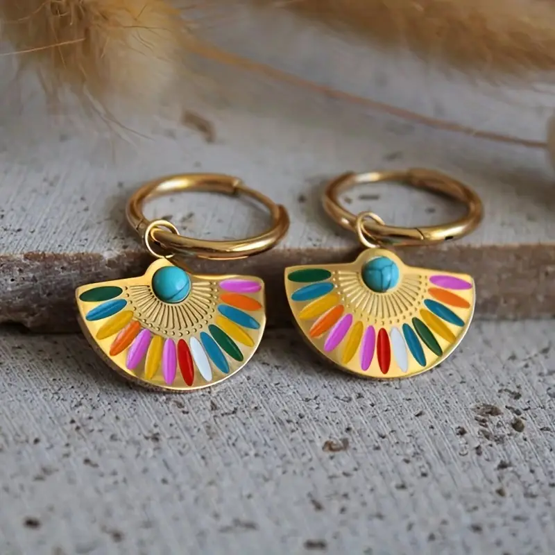 Boucles d'oreilles en croissant de mandala coloré