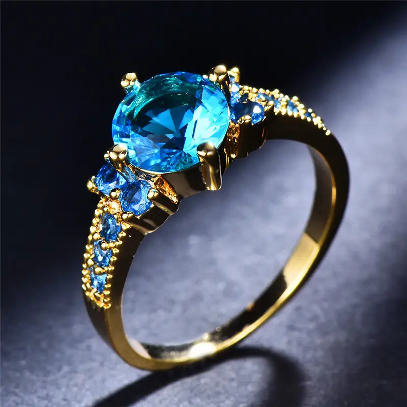 Bague en Zirconium Doré Ciel Bleu