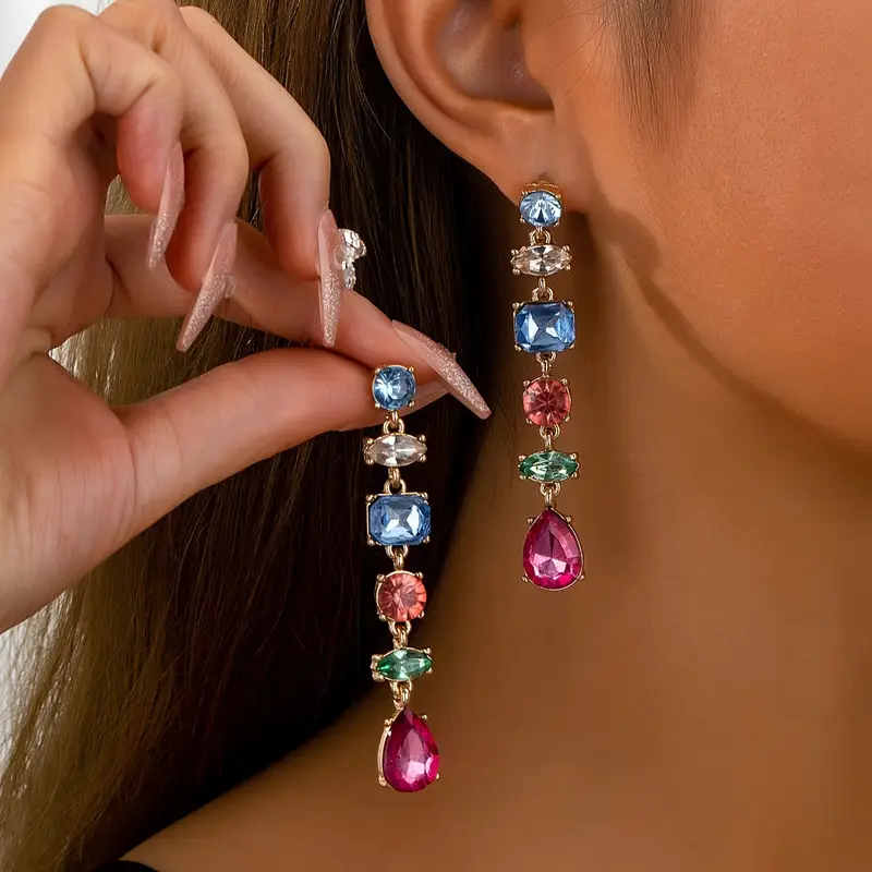 Boucles d'oreilles pendantes en cristal coloré