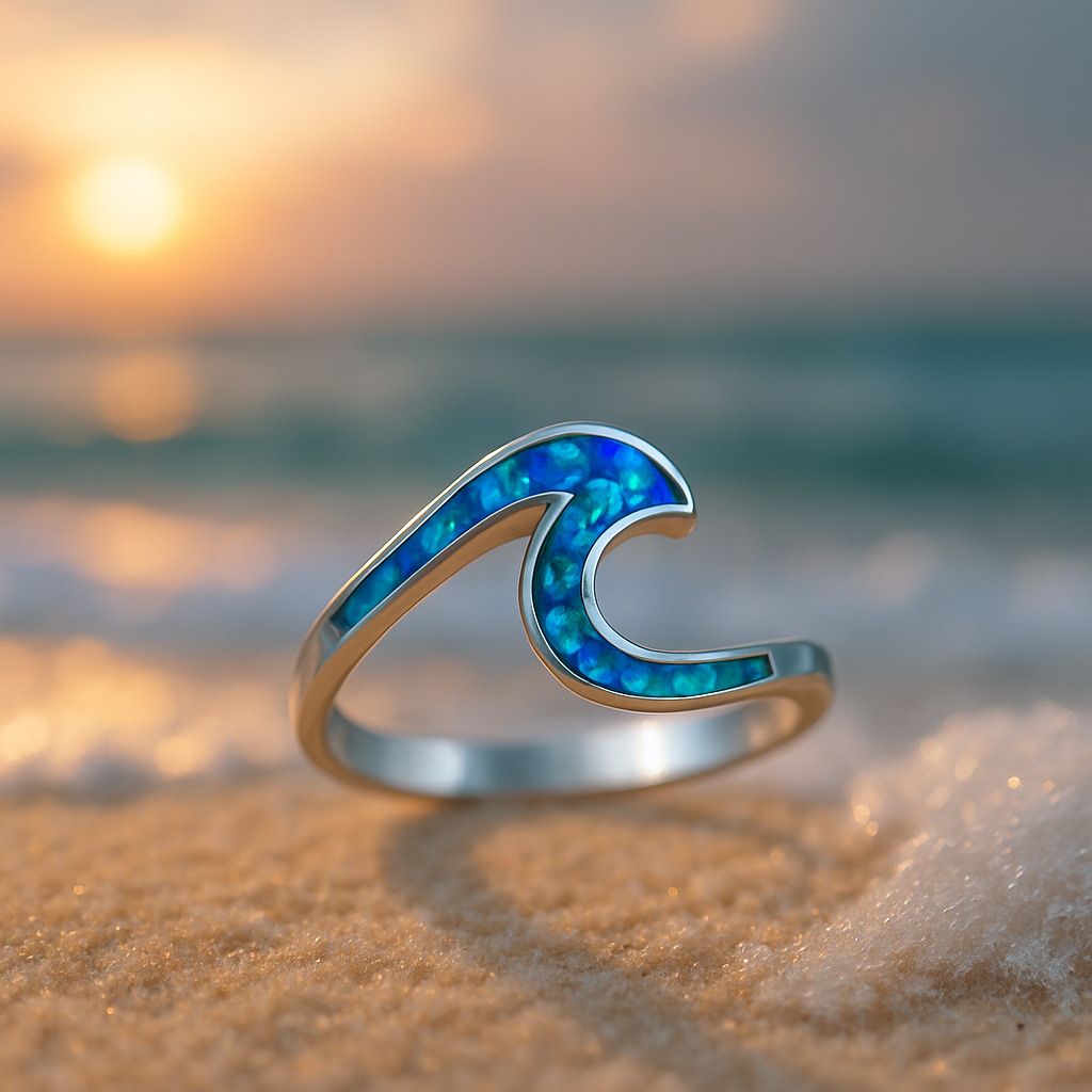 Bague Vague en Opale Bleue