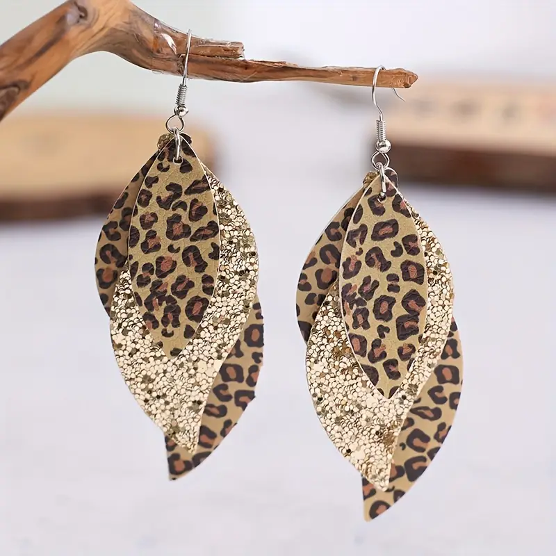 Boucles d'oreilles en forme de feuille brune pendante