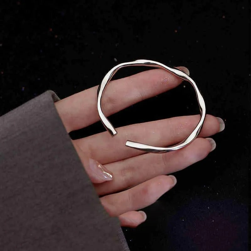 Bracelet épais en argent 925 ajustable de forme irrégulière