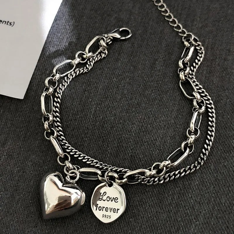 Bracelet en argent 925 avec gravure "Love Forever" + 2 charms gratuits