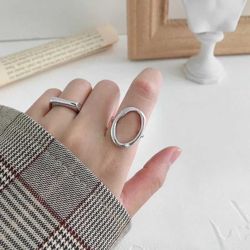 Bague ajustable en argent 925 avec forme irrégulière de sphère