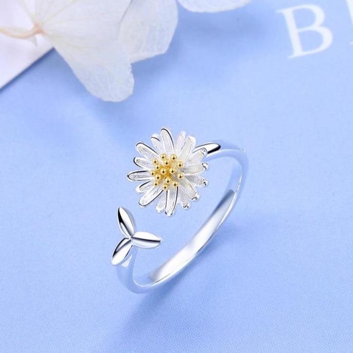 Bague Tournesol Ajustable en Argent