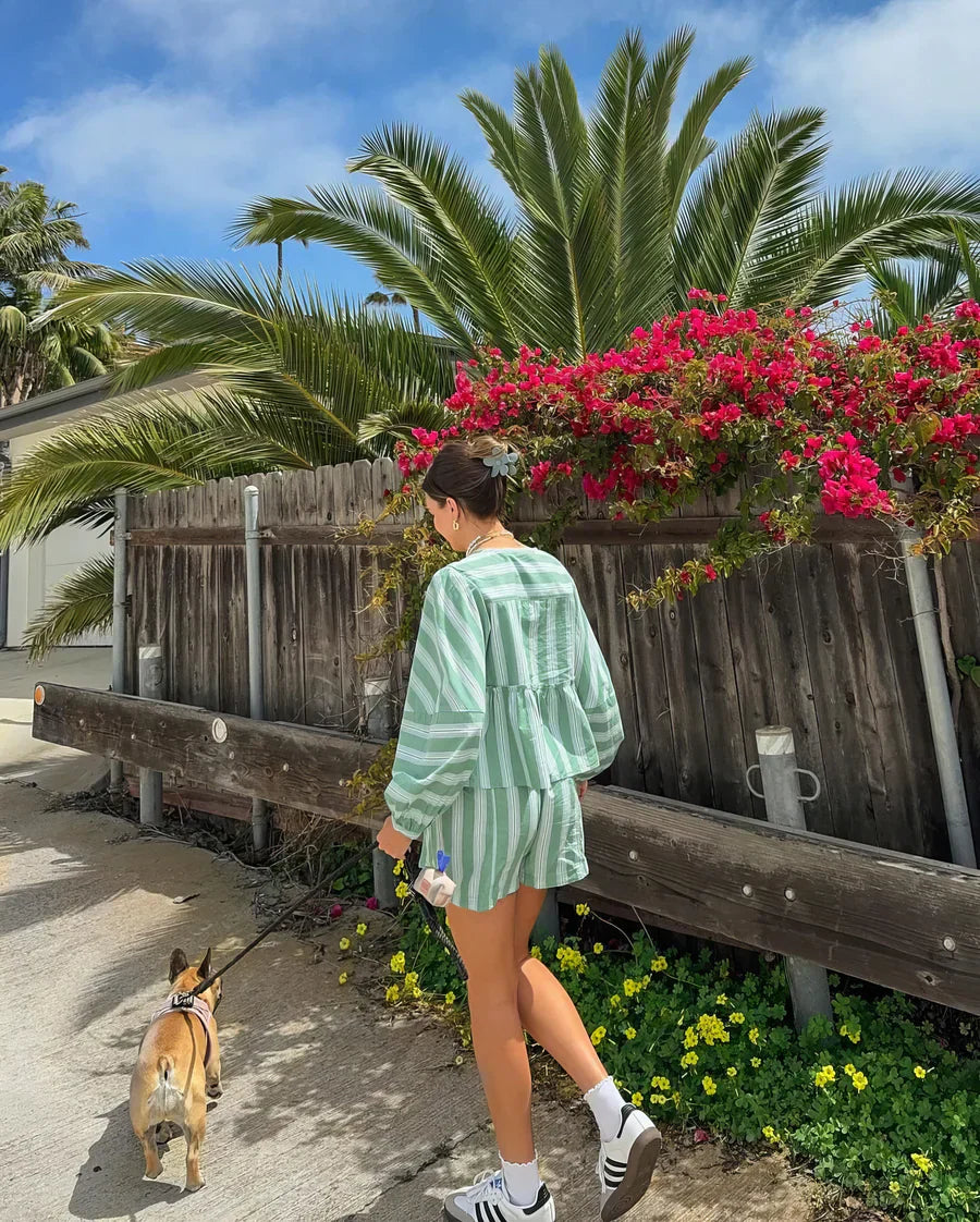 Katie | | Rayé Ensemble Short Et Blouse