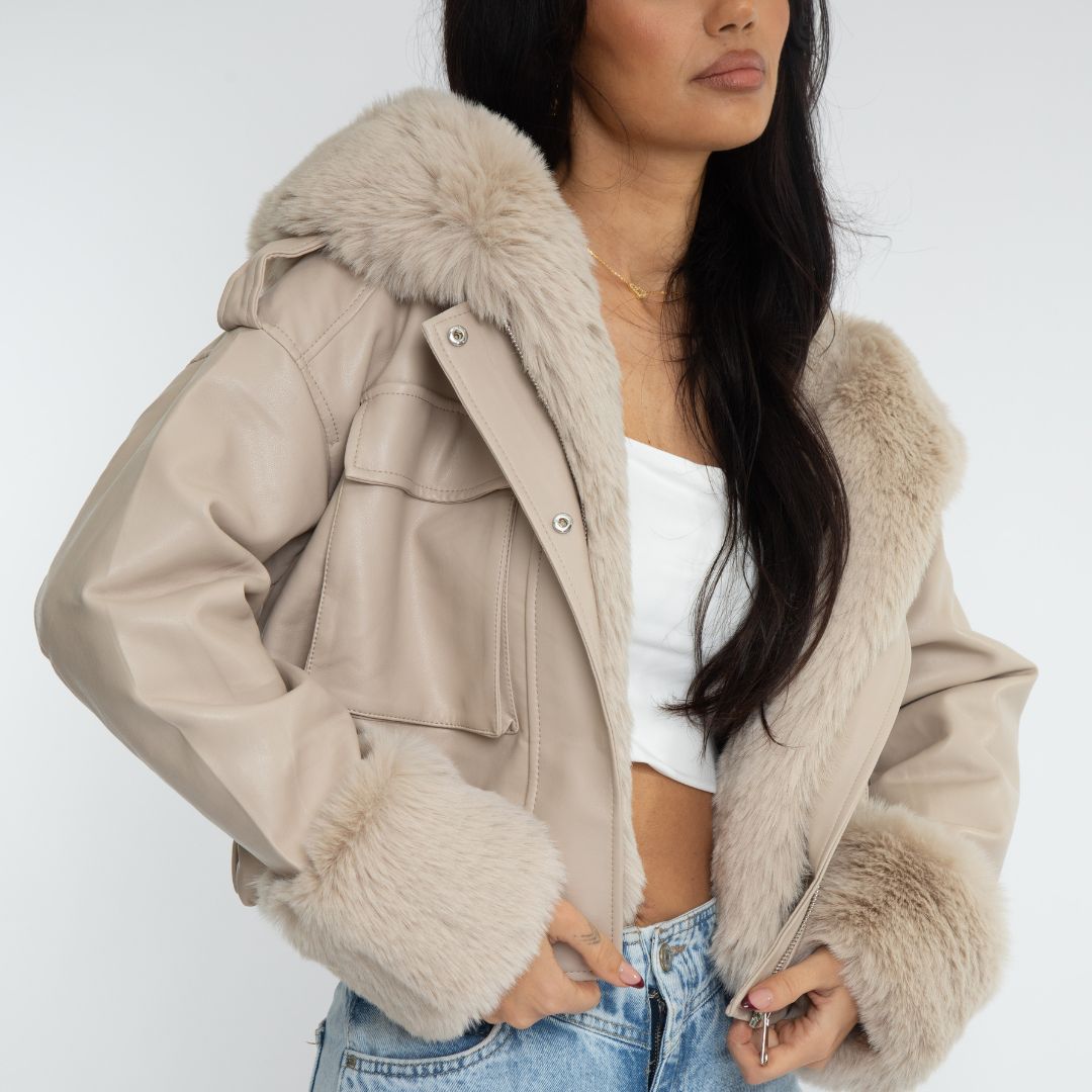 Nadine™ – Veste en Cuir avec Doublure Fourrure