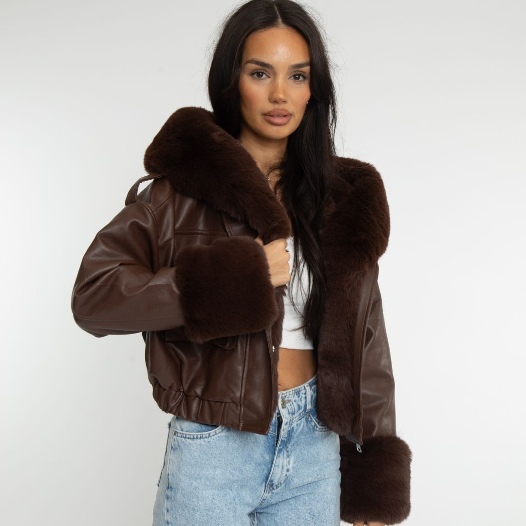 Nadine™ – Veste en Cuir avec Doublure Fourrure