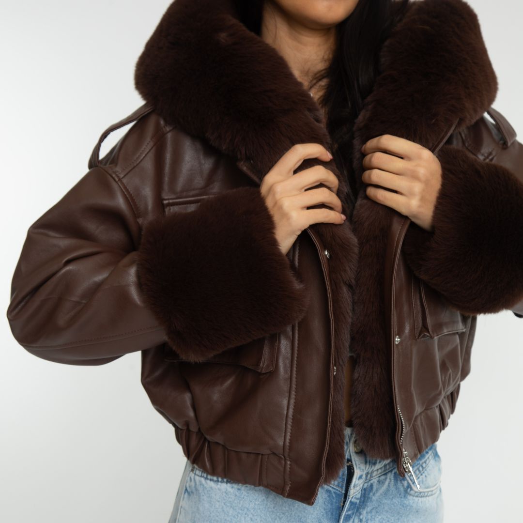 Nadine™ – Veste en Cuir avec Doublure Fourrure