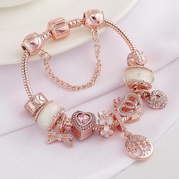 Bracelet Rose Attrape-rêves avec Charms Inclus en Argent