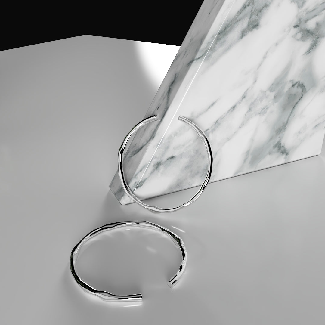 Bracelet épais en argent 925 ajustable de forme irrégulière