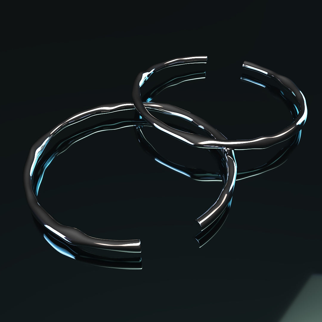 Bracelet épais en argent 925 ajustable de forme irrégulière