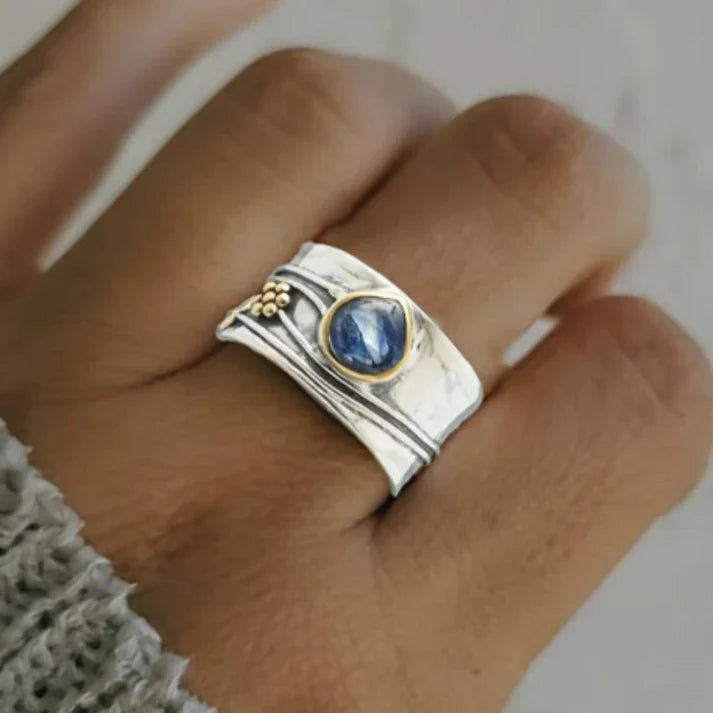 Bague Saphir Bleu Vintage Argenté