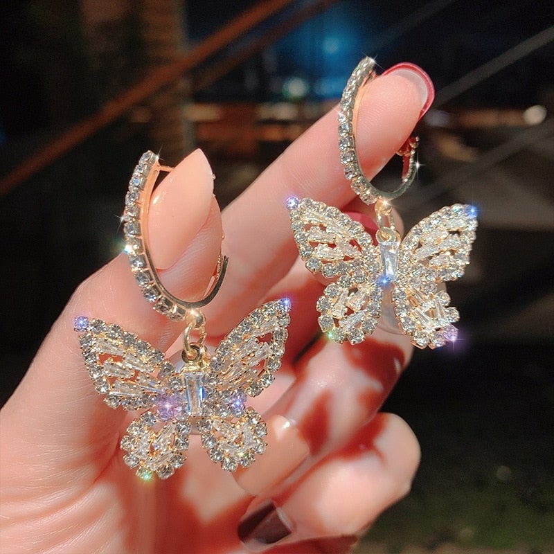 Boucles d'oreilles Papillon avec Zirconia en Or