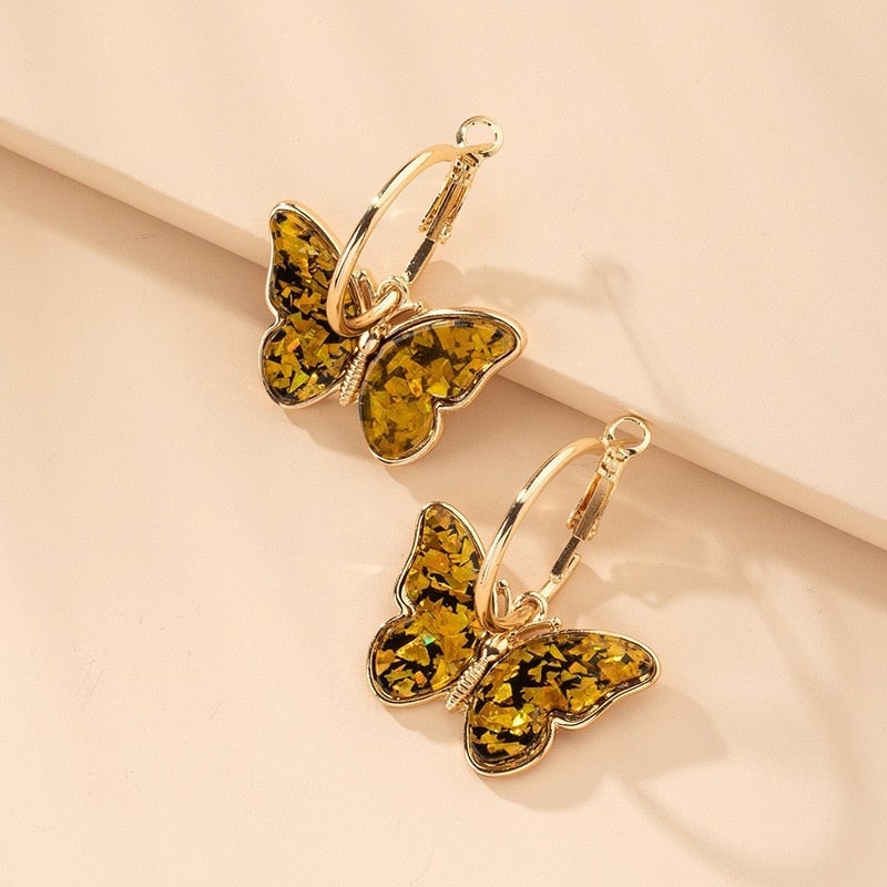 Boucles d'Oreilles Papillon en Cristal avec Émail Peint à la Main