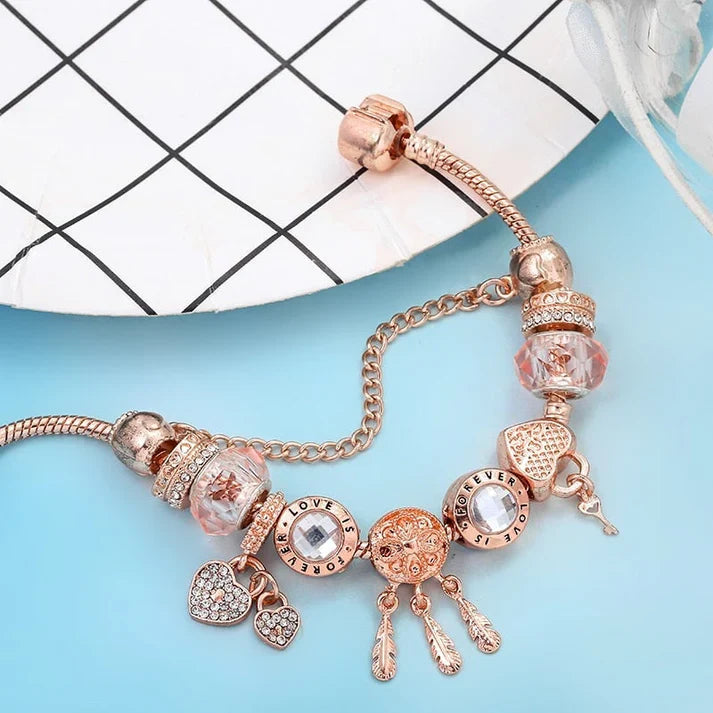 Bracelet Rose Attrape-rêves avec Charms Inclus en Argent