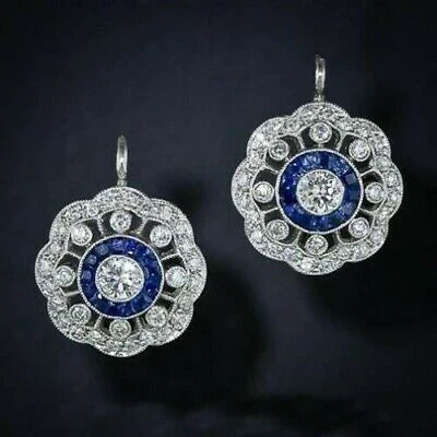 Boucles d'oreilles Vintage Mandala en Zirconia Bleu