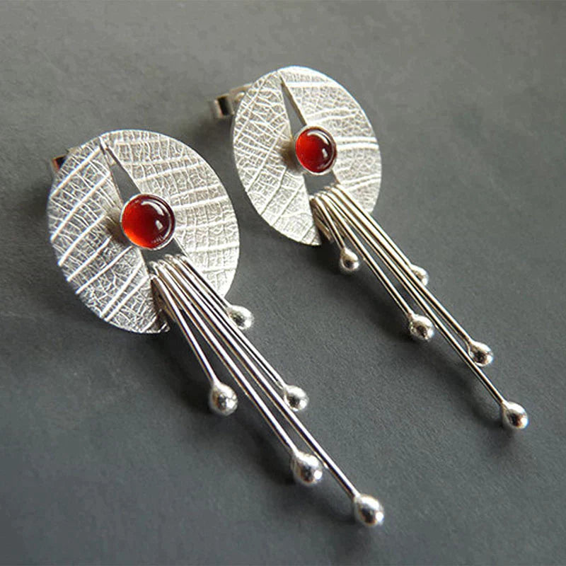 Boucles d'Oreilles Pendantes Creuses en Pierre Rouge