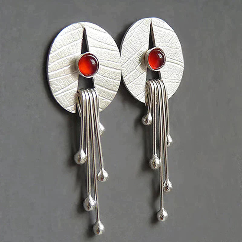 Boucles d'Oreilles Pendantes Creuses en Pierre Rouge